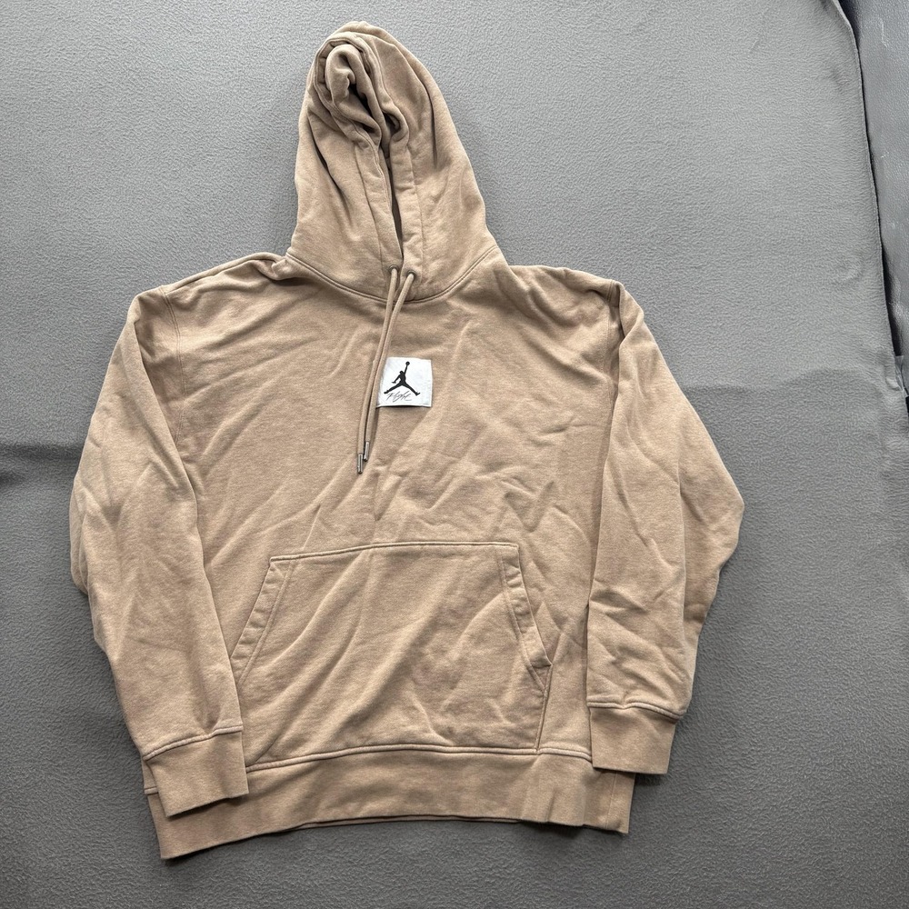 Jordan Hoodie Mens Large Beige Cotton Fleece Pullover Sweatshirt Jumpman Logo